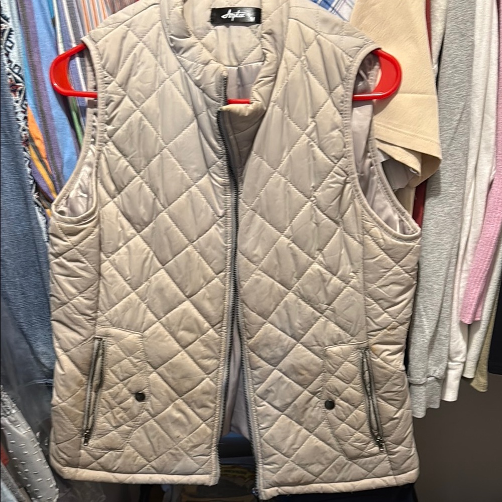 Appleseed's Tan Quilted Vest with Zip Front